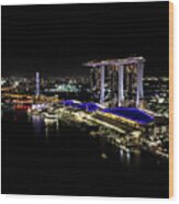 Marina Bay Sands_singapore Night Cityscape Wood Print
