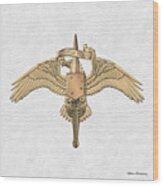 Marine Special Operator Insignia - Usmc Raider Dagger Badge Over White Leather Wood Print