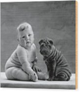 Mark And A Shar-pei Puppy Wood Print