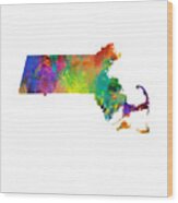 Massachusetts Watercolor Map #87 Wood Print