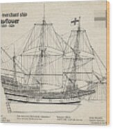 Mayflower Plans. America 17th Century Pilgrims Ship - Sd Wood Print