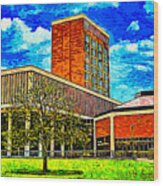 Media And Communications Building Of The Texas Tech University - Impressionist Painting Wood Print