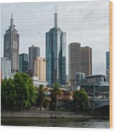 Melbourne Skyline Wood Print