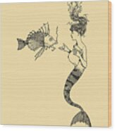 Mermaid And Fish Wood Print