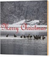Merry Christmas Canadian Geese Wood Print