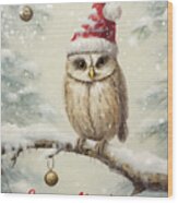 Merry Christmas Owl Wood Print