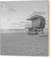 Miami Beach 1st Street Lifeguard Tower Black And White Photo Wood Print