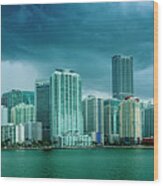 Miami Skyline From Biscayne Bay Wood Print