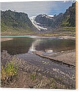 Michinmahuida Glacier With Pond Reflexion Wood Print