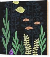 Mid Century Aquarium Black Wood Print