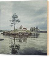 Middle Aged Man Fishing In Sweden Wood Print