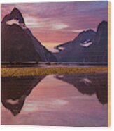 Milford Sound Sunset, New Zealand Wood Print