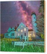 Milky Way Over Point Iroquois Lighthouse -4973 Wood Print