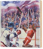 Miracle On Ice - Usa Olympic Hockey Wins Over Ussr Wood Print