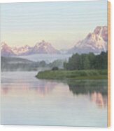 Misty Morning On Oxbow Bend In Grand Teton National Park Wood Print