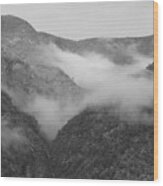 Misty Mountaintop Black And White Wood Print
