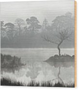 Misty Rydal Water Lake District Wood Print