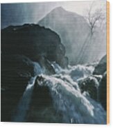 Misty Waterfall Wood Print
