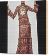 Model Charlene Dash Wearing A Tiered Metallic Dress Wood Print