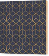 Modern Blue And Gold Geometric Pattern Art By Jen Montgomery Wood Print