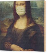 Mona Lisa Wearing A Mask Wood Print