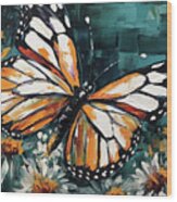 Monarch In The Daises Wood Print
