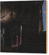 Monk At Dambulla Cave Temple Wood Print
