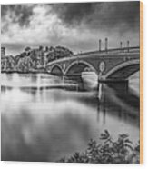 Monochrome Skies Over The Charles River Around The John Weeks Footbridge Wood Print
