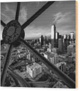 Monochrome Skies Over The Dallas Skyline From Reunion Tower 1x1 Wood Print