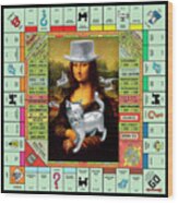 Monopolisa - Mixed Media Pop Art Collage Of Mona Lisa On Old Monopoly Gameboard Wood Print