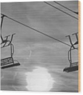 Montage Ski Chairs Over The Sun Black And White Wood Print