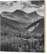 Montana Rocky Mountain Peaks At Glacier National Park Monochrome Panorama Wood Print