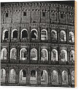 Monumental Colosseum Facade At Night Wood Print