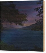 Moon Glow Over Lake Wood Print