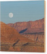Moon Over The Red Rocks Wood Print