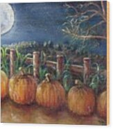Moon Pumpkin Harvest Wood Print