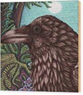 Moonlit Raven Wood Wood Print