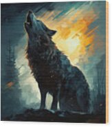 Moonlit Wolf - Wolf Painting Wood Print