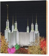 Mormon Temple In Washington Dc With Xmas Lights Wood Print