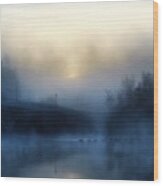 Morning Fog On The River Wood Print