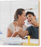 Mother Playing With Son With Cerebral Palsy Wood Print