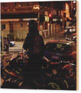 Motorcycle Biker At Night In Los Angeles Wood Print