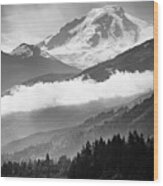 Mount Baker In Black And White Wood Print
