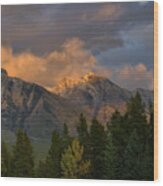 Banff Mountain Light At Sunset Wood Print