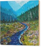 Mountain River Wood Print