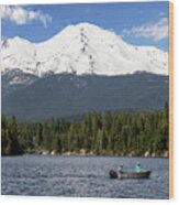 Mt Shasta Fishing Wood Print