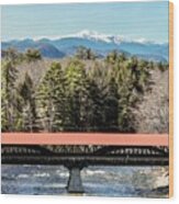 Mt Washington Over The Saco River Covered Bridge Wood Print