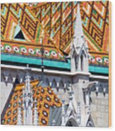 Multi-colored Tiled Roof Of St Matthias Church, Budapest,hungary Wood Print