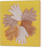 Multicultural Hands Circle Concept Made From Bread Wood Print