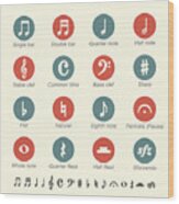 Musical Note Icons - Color Series Wood Print